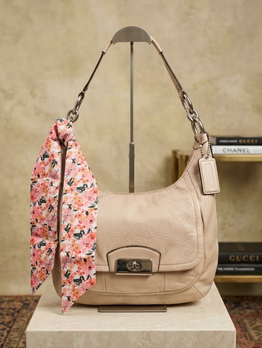 Coach Kristin Hobo Shoulder Bag F22306 Champagne Gold Shimmer Leather